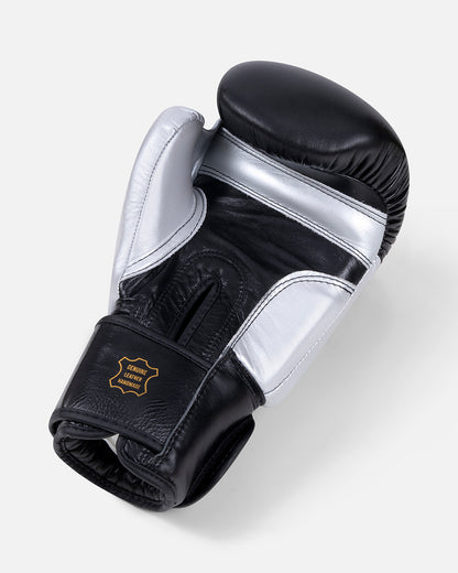 (Kick)bokshandschoen leer zwart zilver voor beginners en gevorderden