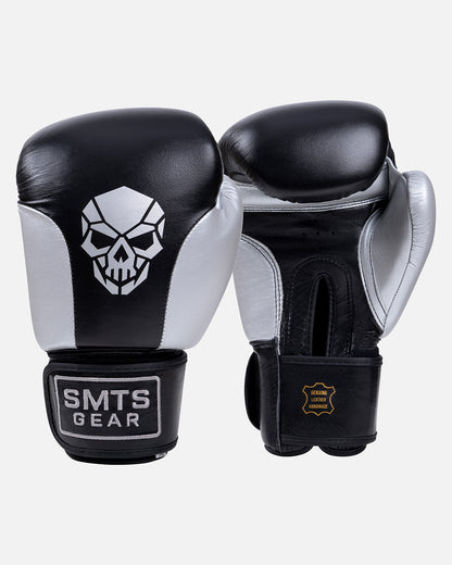 (Kick)bokshandschoen leer zwart zilver voor beginners en gevorderden
