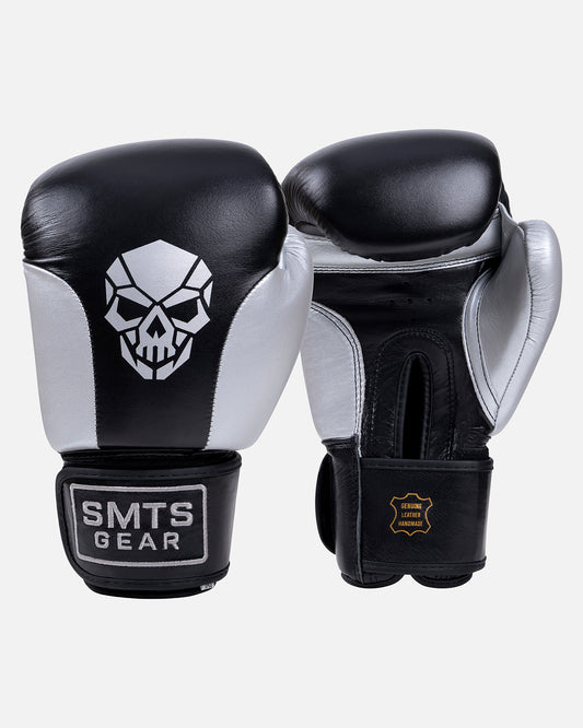 (Kick)bokshandschoen leer zwart zilver voor beginners en gevorderden